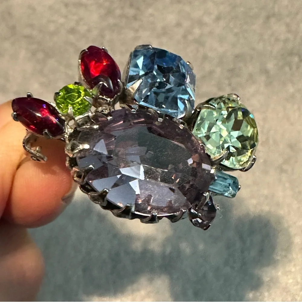 Alice Caviness Clustered Rhinestone Vintage Clip Earrings